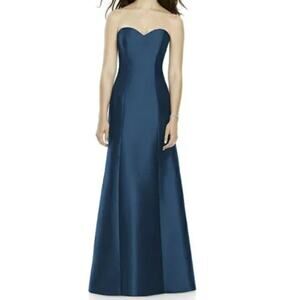 BELLA Bridesmaid Sofia Strapless Maxi Formal Dress Low Back Satin Blue Size 12R